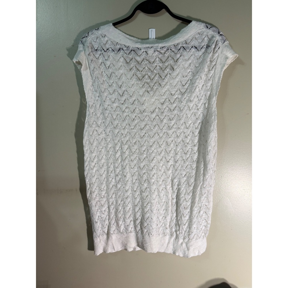 Banana Republic White Linen Cotton Pointelle Knit V-Neck Sleeveless Top XL